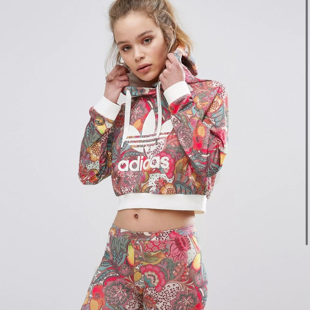 adidas Originlas Farm Bright Floral Print Cropped Hoodie